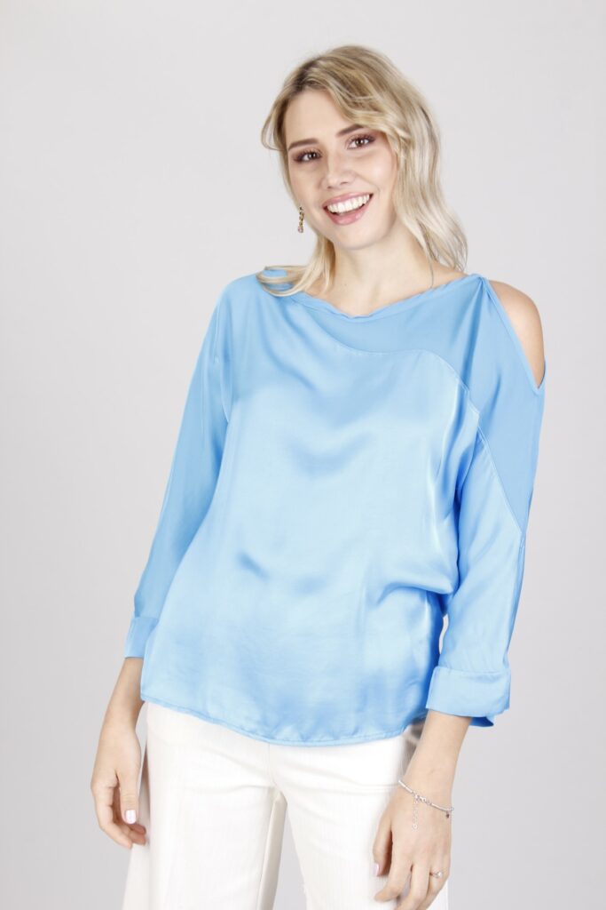 BLUSA CON SPALLA SCOPERTA - Turchese, S 