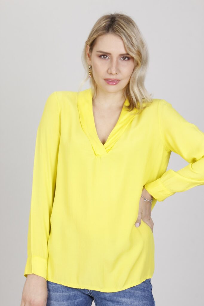 BLUSA CON SCOLLO A V - Giallo, TU 