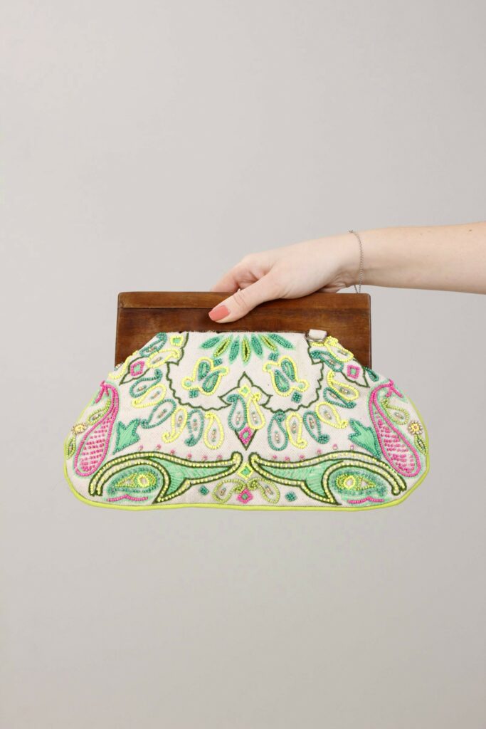 BORSA CON MANICO A MANO IN LEGNO - Verde, TU 