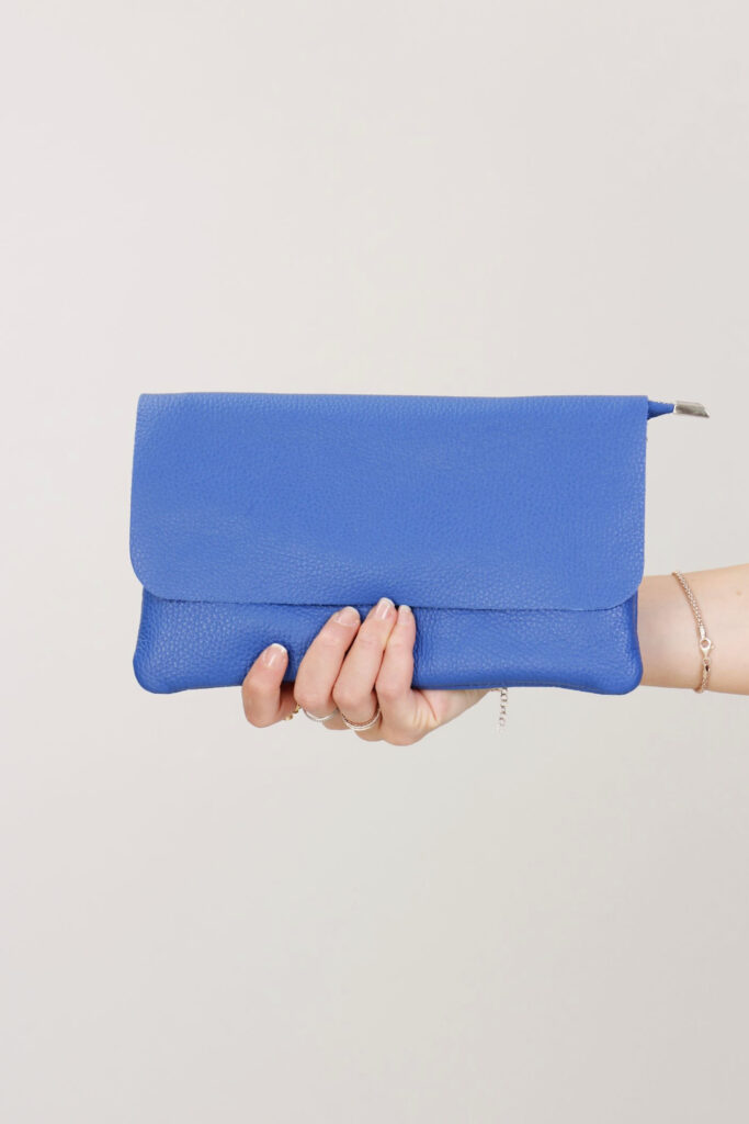 BORSA POCHETTE IN PELLE - Blu, TU 
