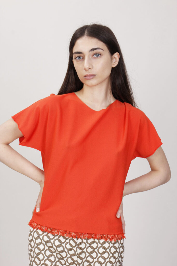MAGLIA MANICHE CORTE CON FRANGE - Naranja, TU 