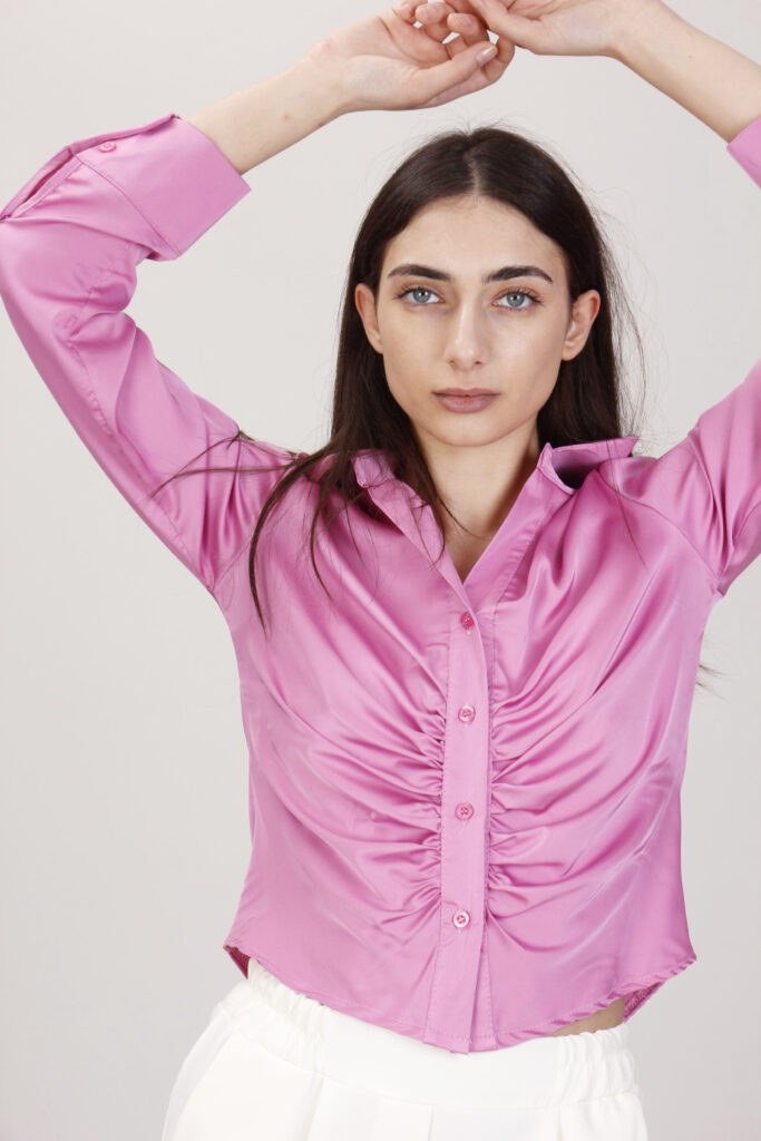 CAMICIA IN RASO CON ARRICCIATURE - Rosa, S 