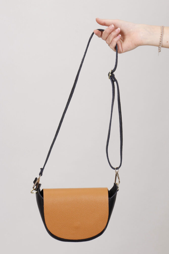 BORSA BICOLORE IN VERA PELLE - Cammello, TU 