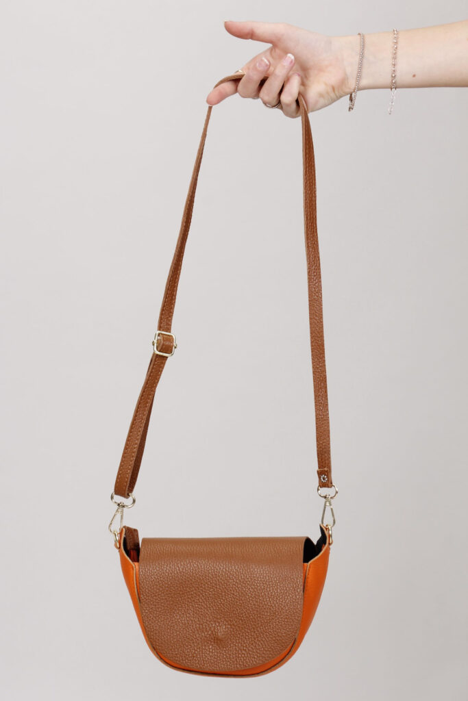 BORSA BICOLORE IN VERA PELLE - Cuoio, TU 