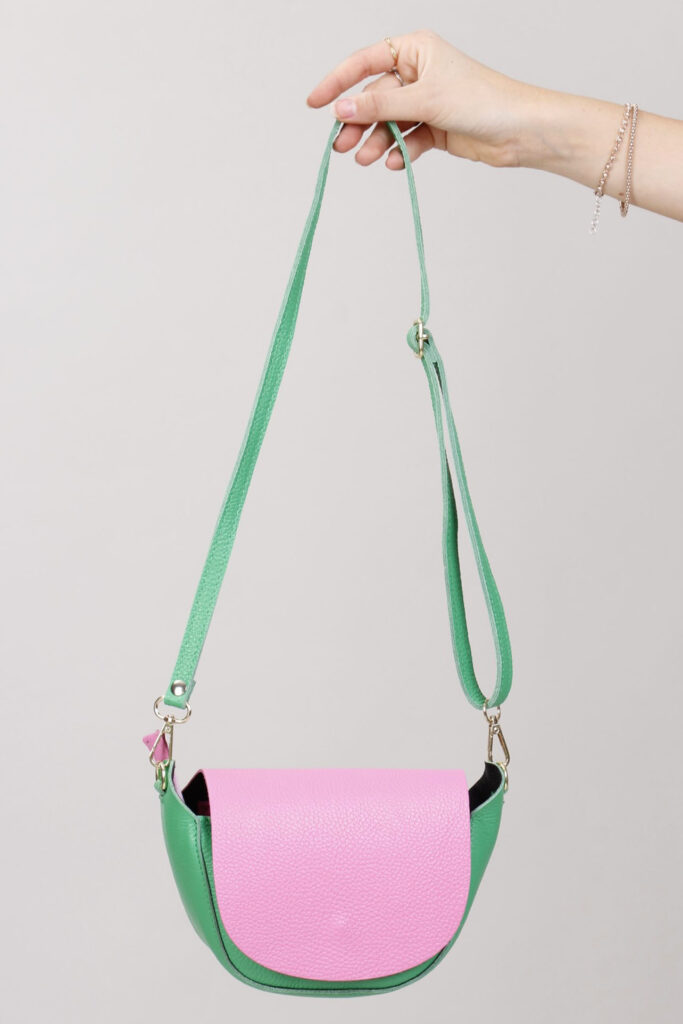 BORSA BICOLORE IN VERA PELLE - Rosa, TU 