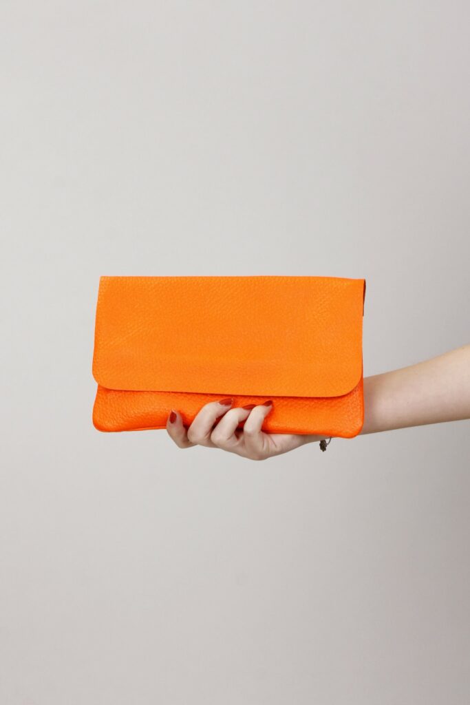BORSA POCHETTE IN PELLE - Fluo arancio, TU 