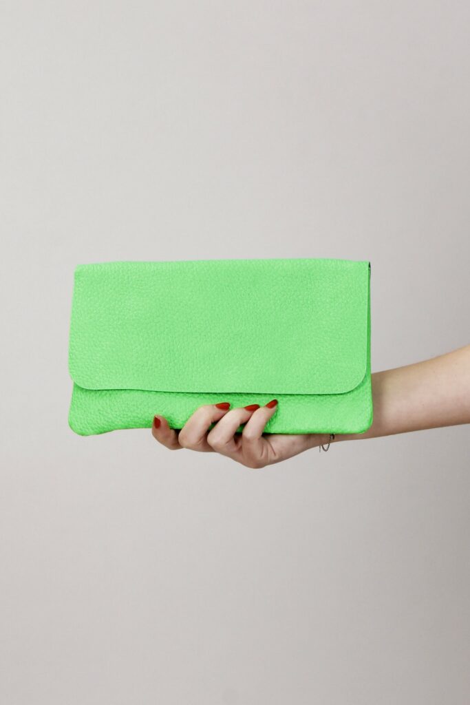 BORSA POCHETTE IN PELLE - Verde fluorescente, TU 