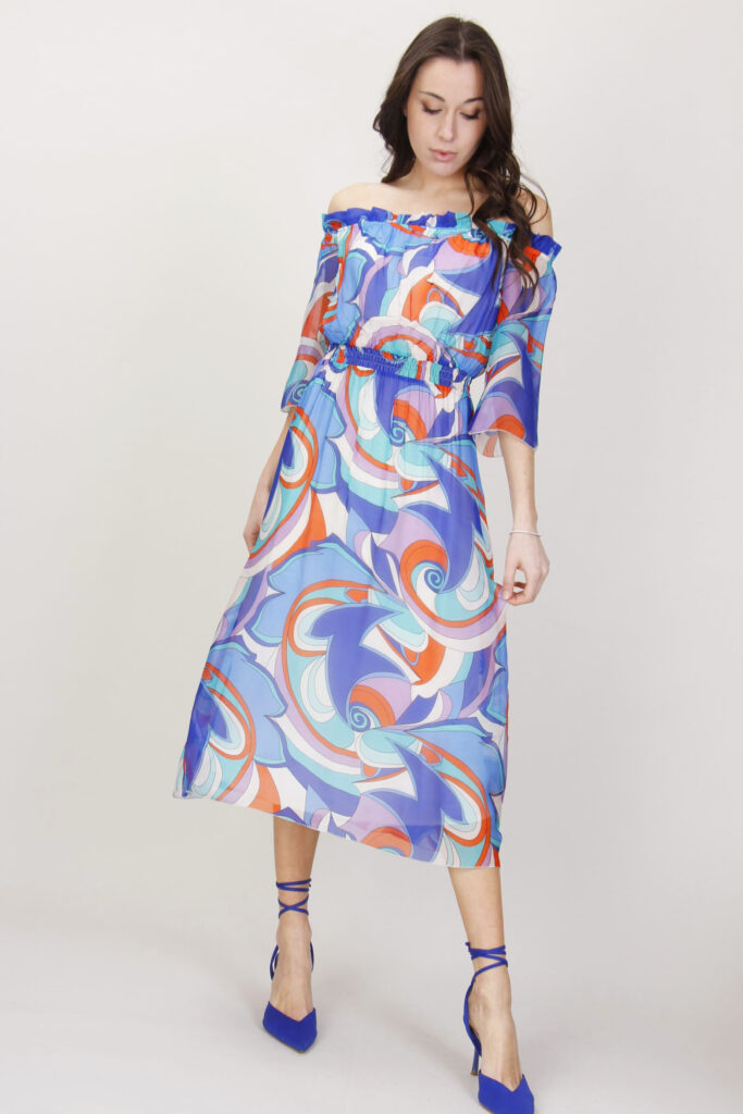 VESTITO MIDI COLORATO - Fantasía azul, S 