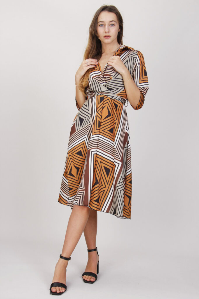 VESTITO STAMPA GEOMETRICA - Fantasia marrone, TU 