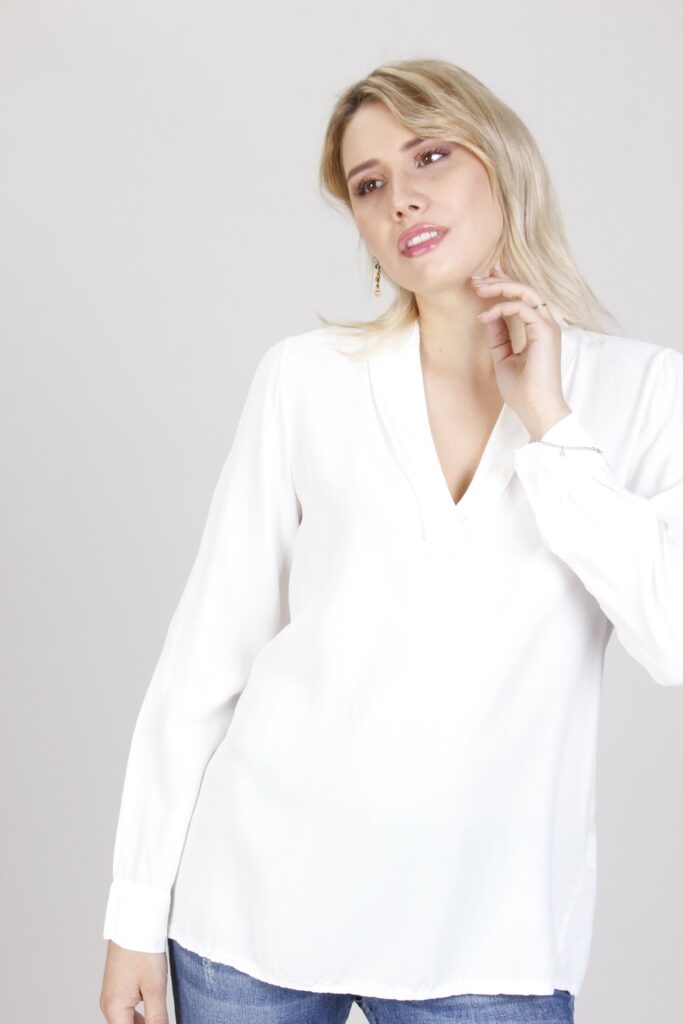 BLUSA CON SCOLLO A V - Latte, TU 
