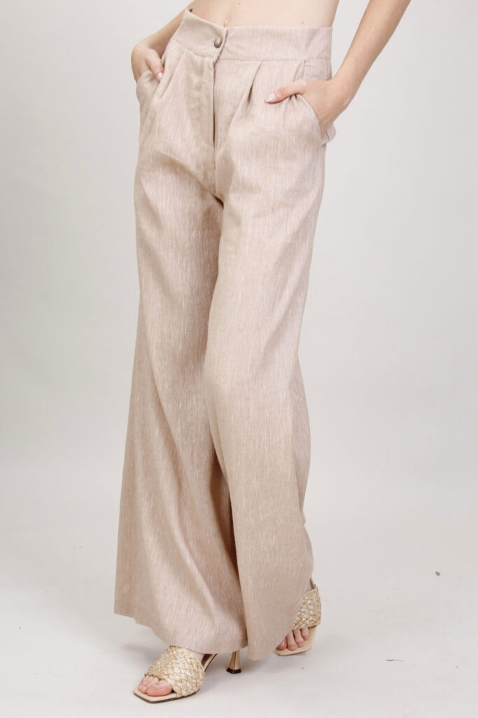 PANTALONI PALAZZO IN LINO - Beige, S 