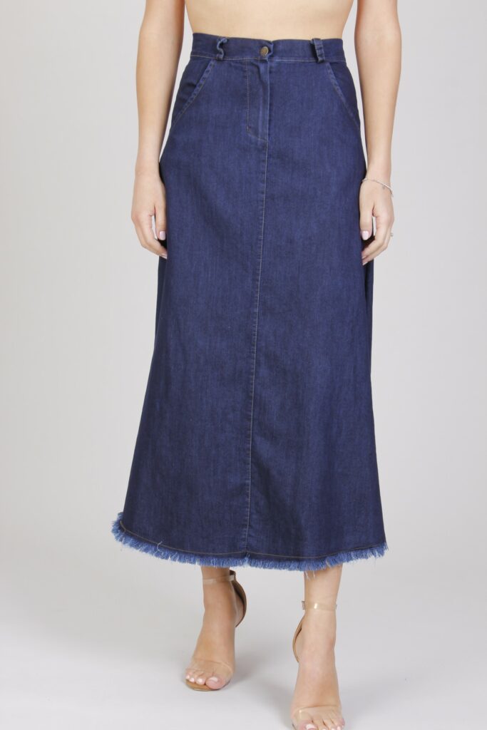 MAXI GONNA CON ORLO SFRANGIATO - Blu-jeans, S 