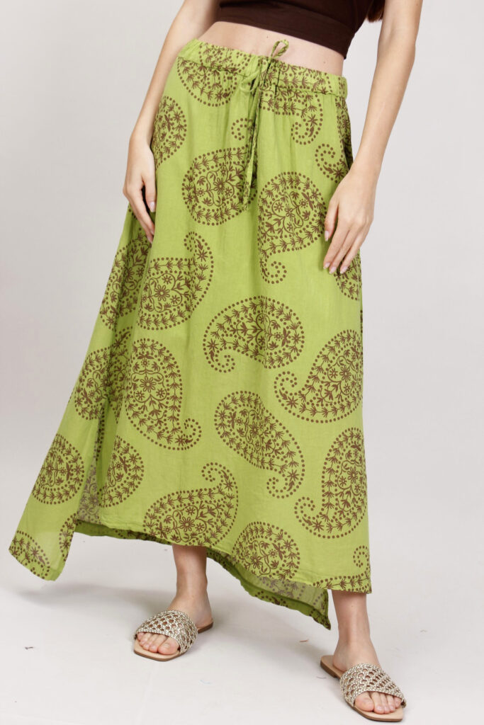 GONNA LUNGA IN COTONE - Fantasia verde, TU 