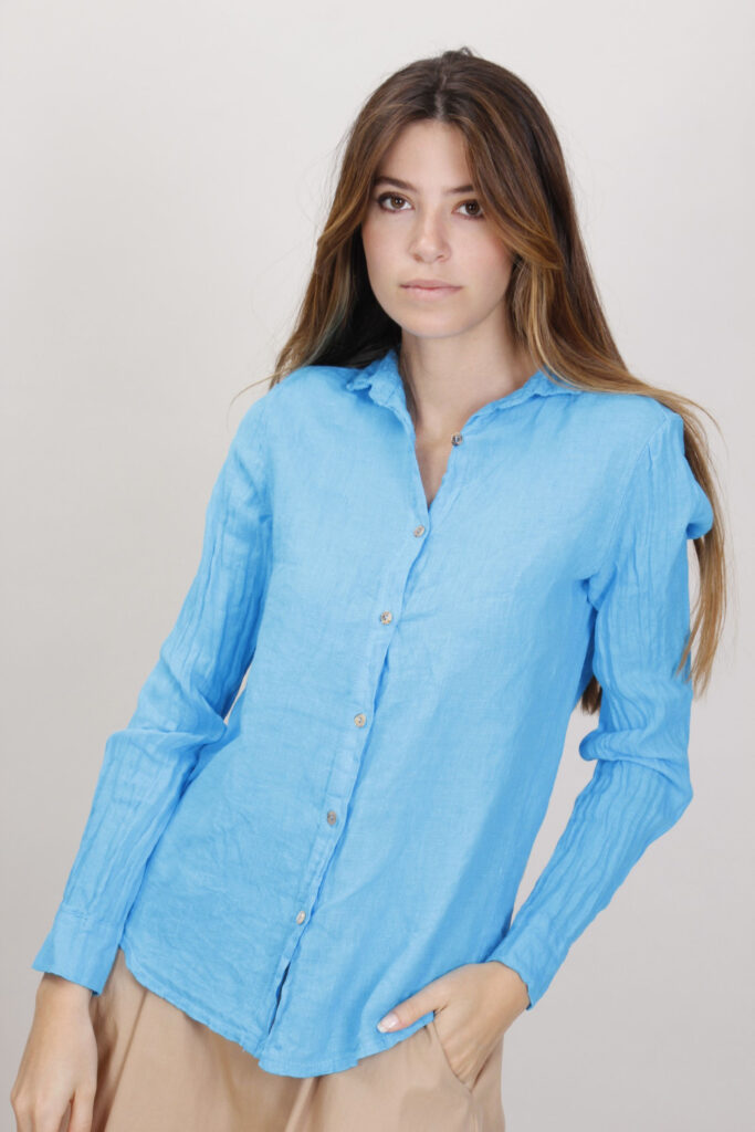 CAMICIA DI LINO - Turchese, S 