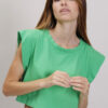 TOP CROP CON MANICHE AD ALETTA - Verde, TU