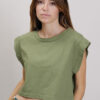 TOP CROP CON MANICHE AD ALETTA - Verde militare, TU
