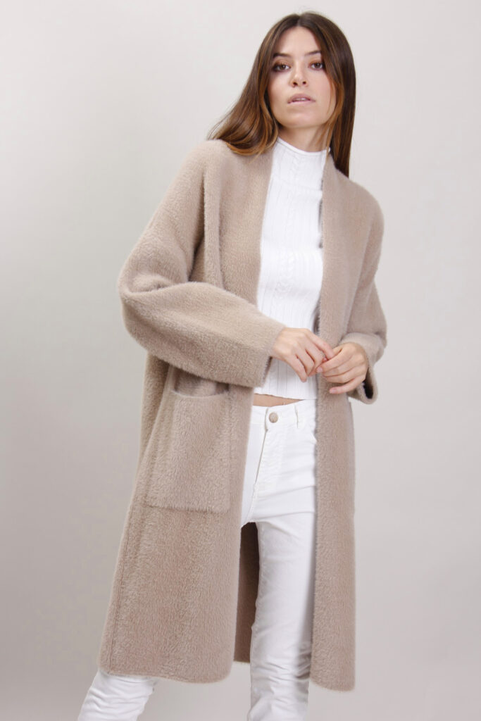 CARDIGAN-CAPPOTTO EFFETTO PELO - Beige, TU 