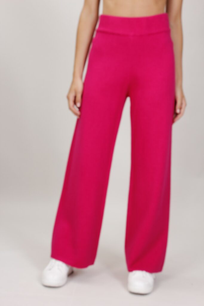PANTALONI A PALAZZO IN MAGLIA - Fucsia, TU 