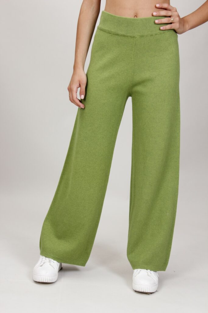 PANTALONI A PALAZZO IN MAGLIA - Pistacchio, TU 