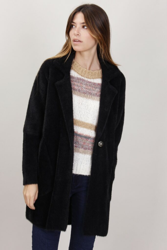 CAPPOTTO IN MAGLIA EFFETTO PELO - Nero, TU 
