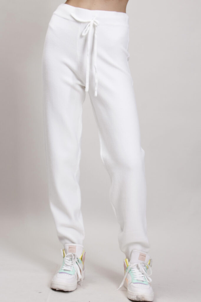PANTALONI IN MAGLIA CON POLSINI - Panna, TU 