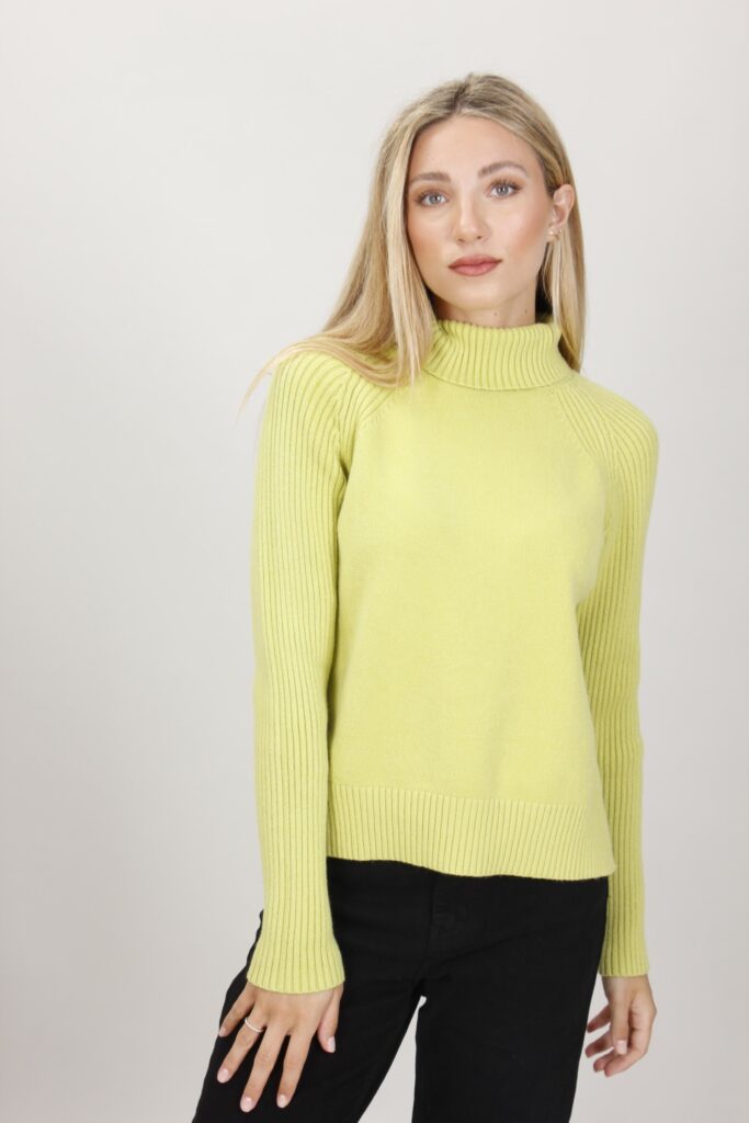 MAGLIA A COLLO ALTO CON COSTE - Verde acido, TU 