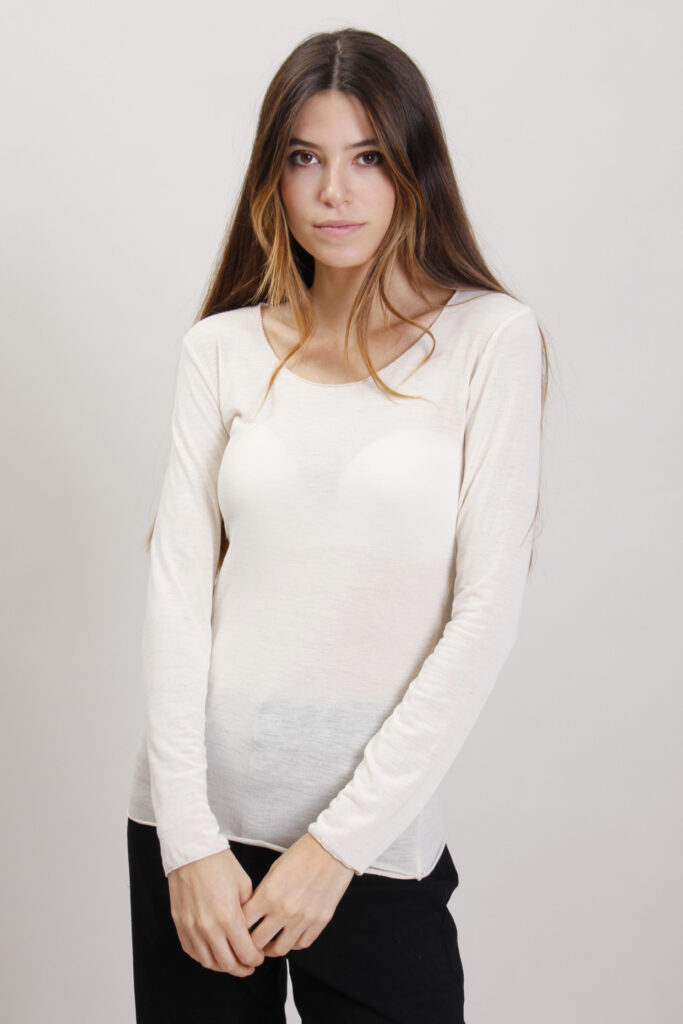 MAGLIA GIROCOLLO IN MISTO CASHMERE ORLO ARROTOLATO - Avorio, TU 