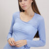 MAGLIA GIROCOLLO IN MISTO CASHMERE ORLO ARROTOLATO - Blue Light, TU