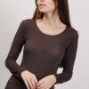 MAGLIA GIROCOLLO IN MISTO CASHMERE ORLO ARROTOLATO - Dark Brown, TU