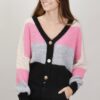 CARDIGAN BLOCCHI DI COLORE - Rosa, TU