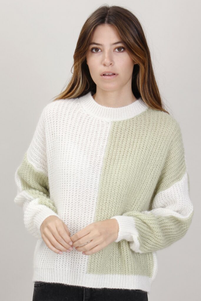 MAGLIONE BICOLORE IN MOHAIR - Verde, TU 
