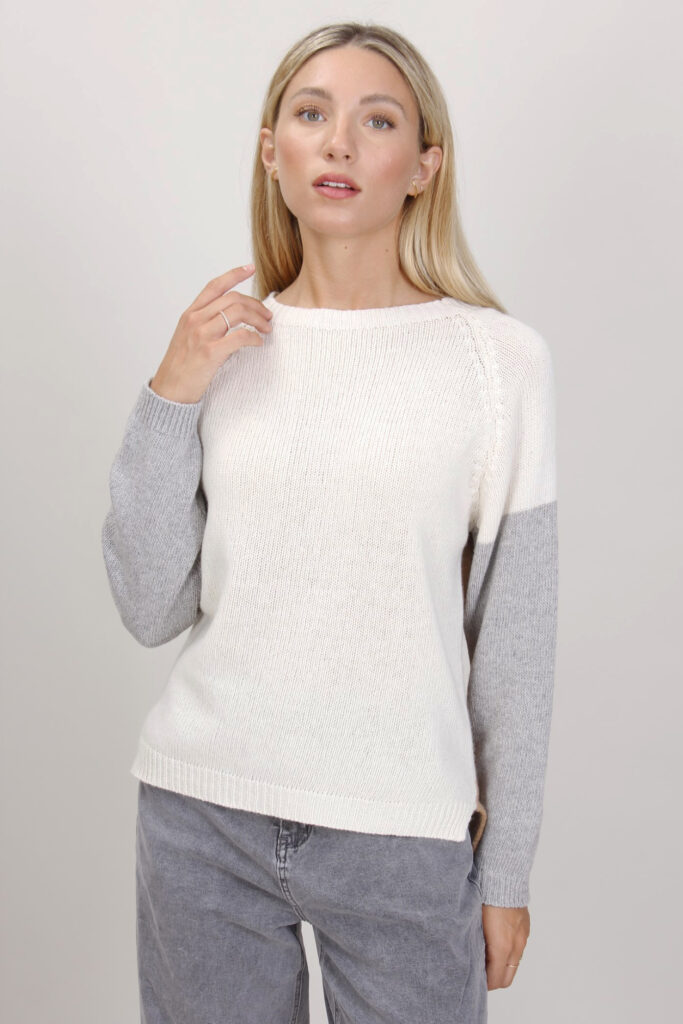 MAGLIA CON MANICHE A CONTRASTO - Beige, TU 