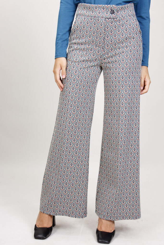 PANTALONE PALAZZO A FANTASIA IN LUREX - Fantasia azzurro, S 