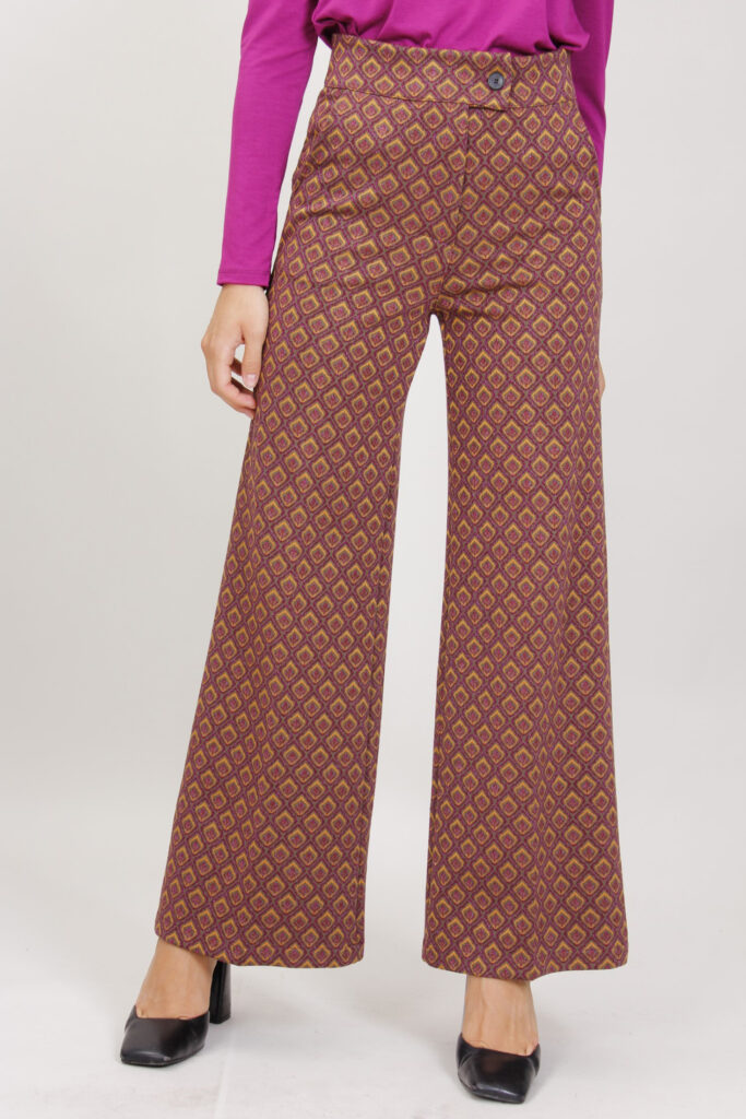 PANTALONE PALAZZO A FANTASIA IN LUREX - Fantasia fucsia, S 