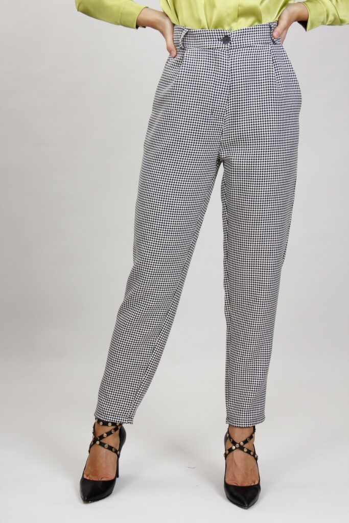 PANTALONI IN PIED-DE-POULE - Fantasia bianco, S 