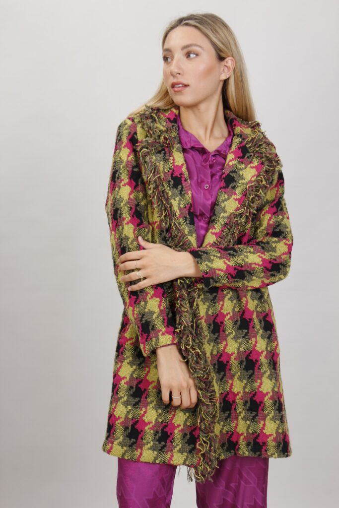 CAPPOTTO MIDI CON FRANGE - Green Pattern, S 