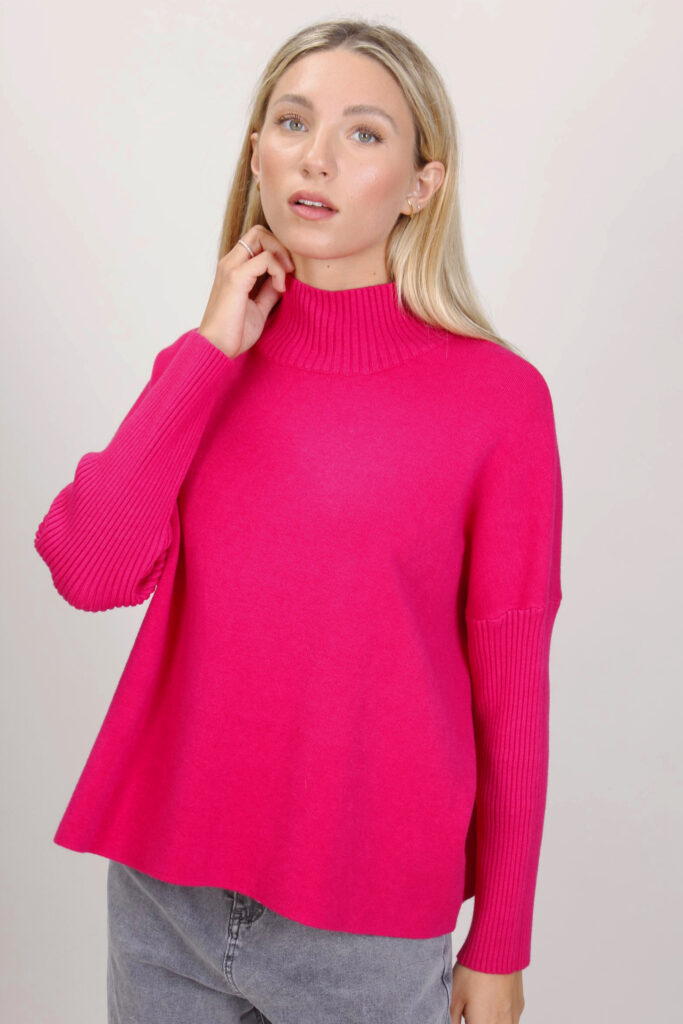 MAGLIONE DOLCEVITA CON COSTINE - Fucsia, TU 