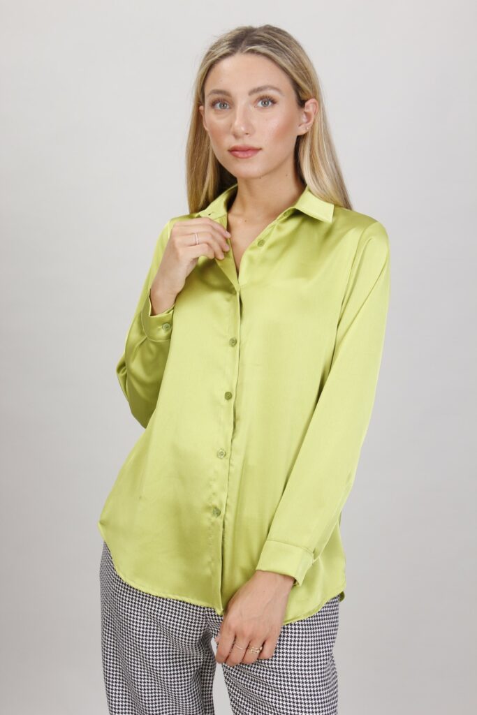 CAMICIA IN SATIN - Verde acido, S 