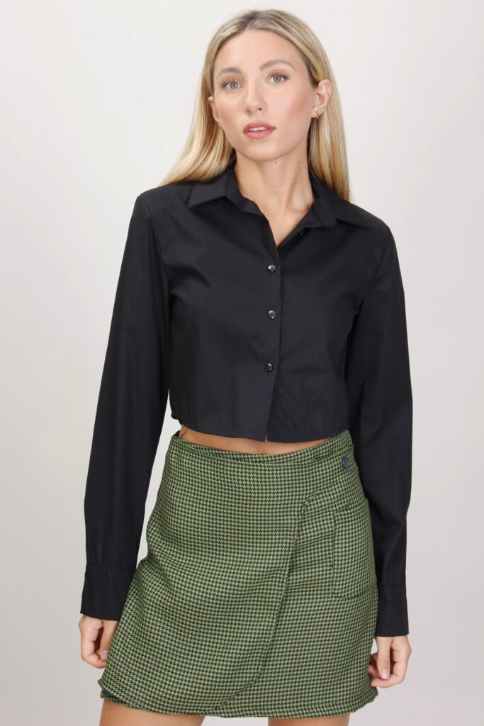 CAMICIA CORTA CON SPALLINE IMBOTTITE - Nero, S 