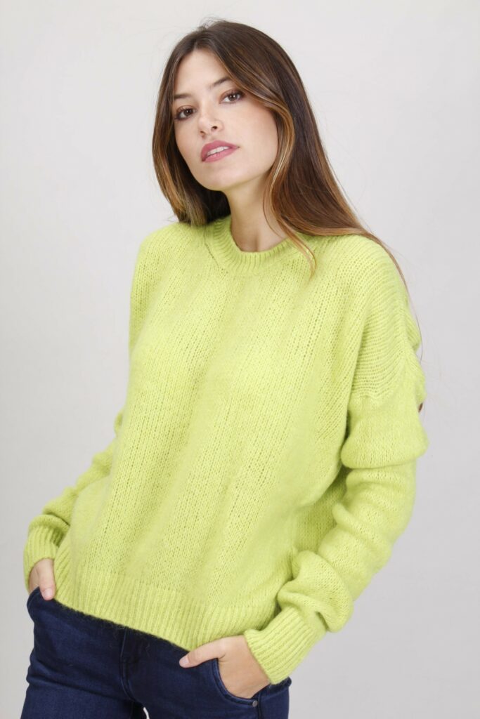 MAGLIONE MORBIDO IN MISTO MOHAIR - Verde acido, TU 