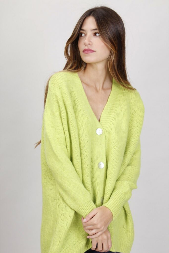 CARDIGAN MORBIDO IN MISTO MOHAIR - Verde acido, TU 