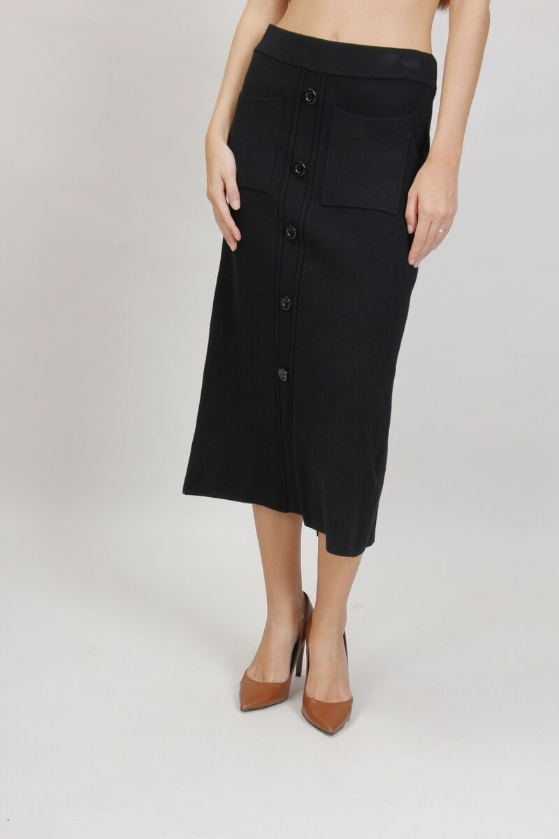 M21885-50_NERO GONNA IN MAGLIA CON BOTTONI - Black, TU