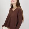 MAGLIA SCOLLO A V - Dark Brown, TU