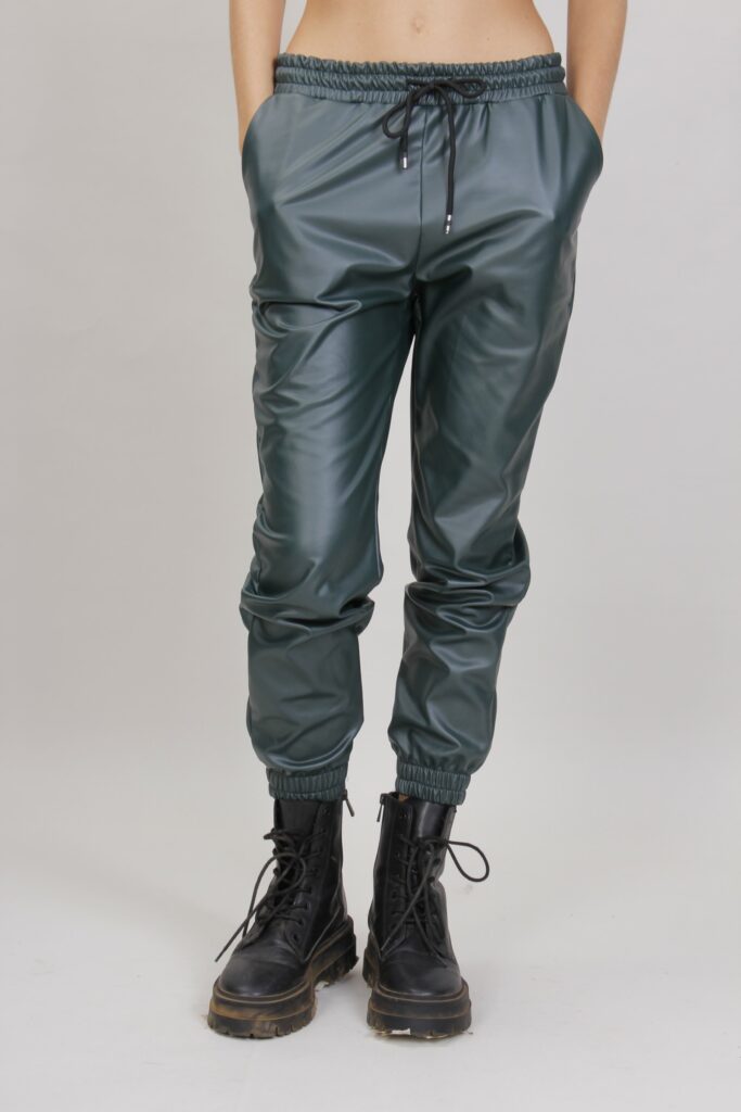 PANTALONI IN ECOPELLE CON COULISSE - Verde, S 