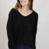 MAGLIONE MISTO MOHAIR SCOLLO A V - Nero, TU