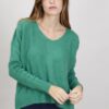 MAGLIONE MISTO MOHAIR SCOLLO A V - Verde bandiera, TU