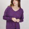 MAGLIONE MISTO MOHAIR SCOLLO A V - Violet, TU