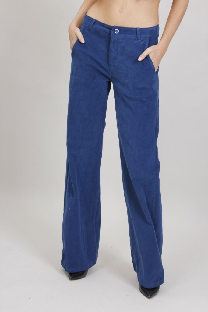 PANTALONE IN VELLUTO A COSTINE - Blu, S 