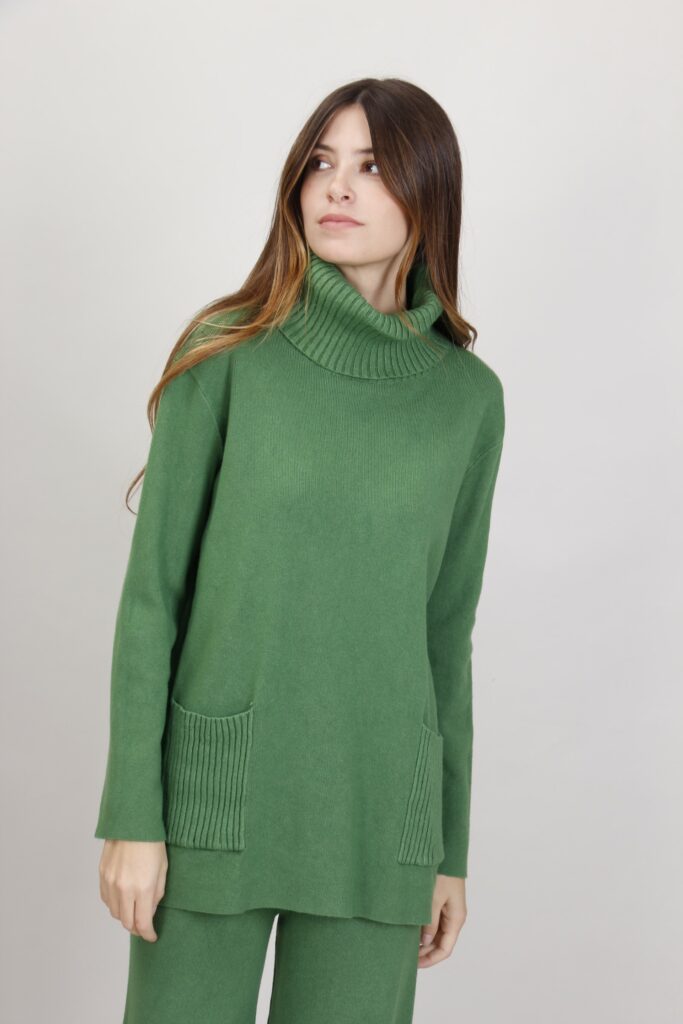 MAGLIA CON COLLO E TASCHE A COSTINE - Pistacchio, TU 