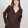 MAGLIA A COSTINE CON COLLETTO - Dark Brown, TU